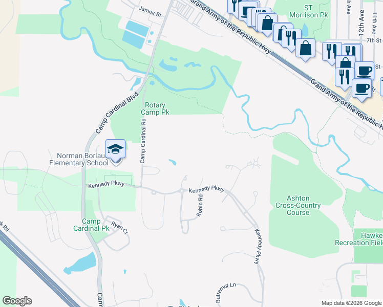 map of restaurants, bars, coffee shops, grocery stores, and more near 1236 Camp Cardinal Road in Iowa City