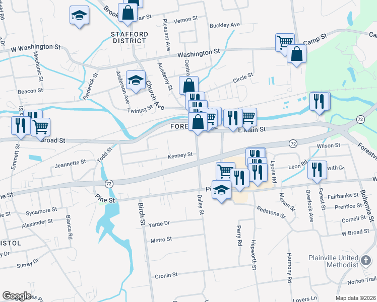 map of restaurants, bars, coffee shops, grocery stores, and more near 18 Kenney Street in Bristol