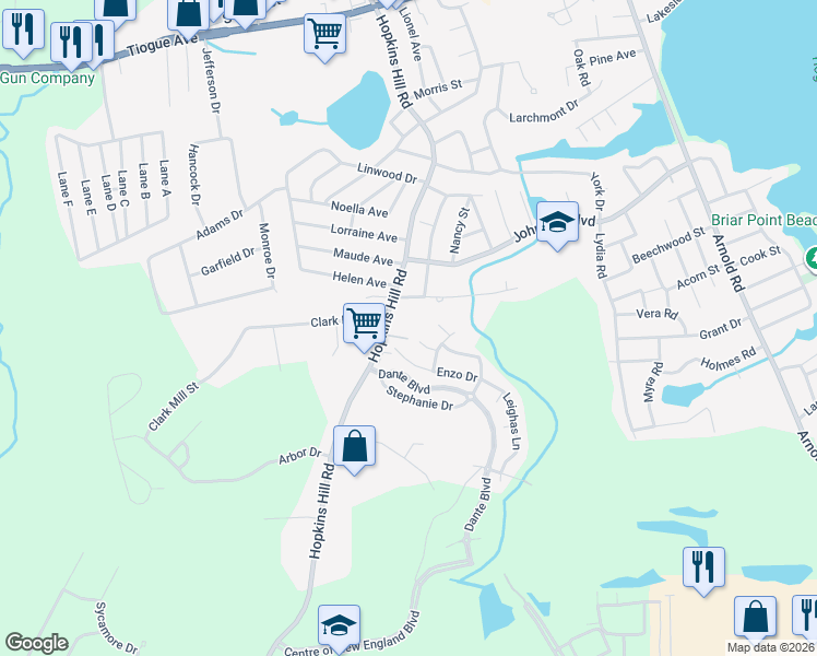 map of restaurants, bars, coffee shops, grocery stores, and more near 270 Hopkins Hill Road in Coventry