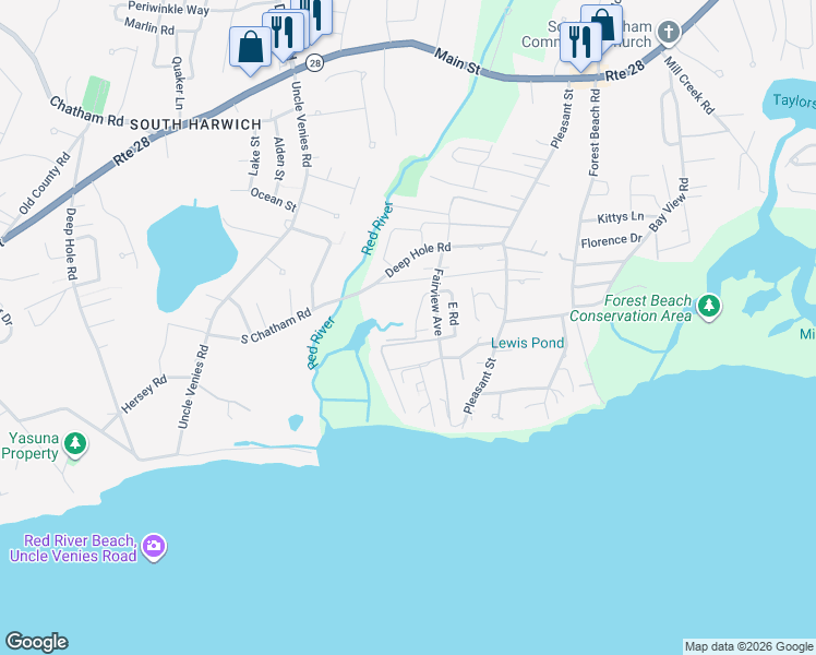 map of restaurants, bars, coffee shops, grocery stores, and more near 20 Lady Slipper Lane in Chatham