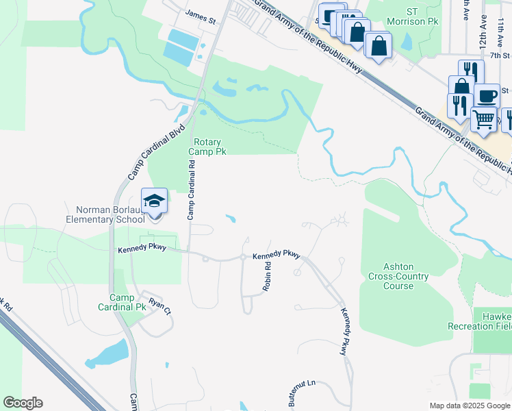 map of restaurants, bars, coffee shops, grocery stores, and more near 1236 Camp Cardinal Road in Iowa City