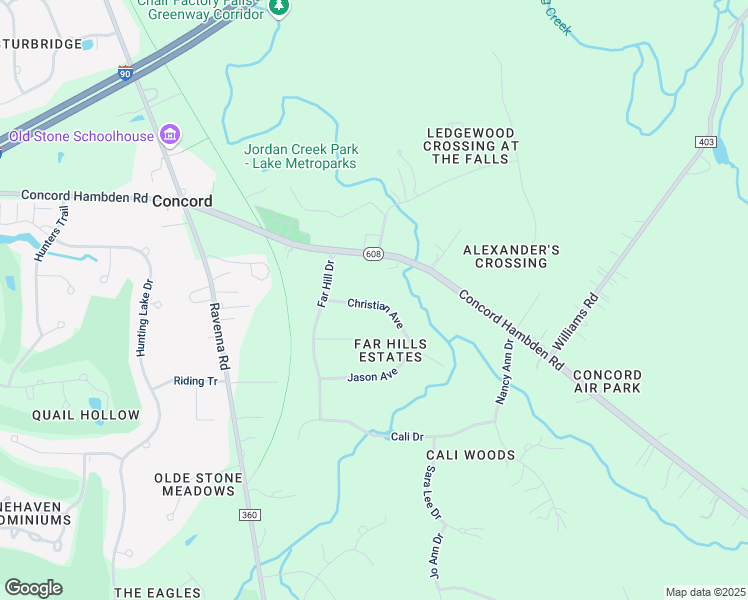 map of restaurants, bars, coffee shops, grocery stores, and more near 11781 Christian Avenue in Painesville