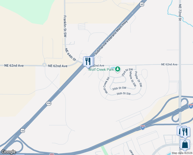 map of restaurants, bars, coffee shops, grocery stores, and more near 3410 Henry Street Southwest in Bondurant