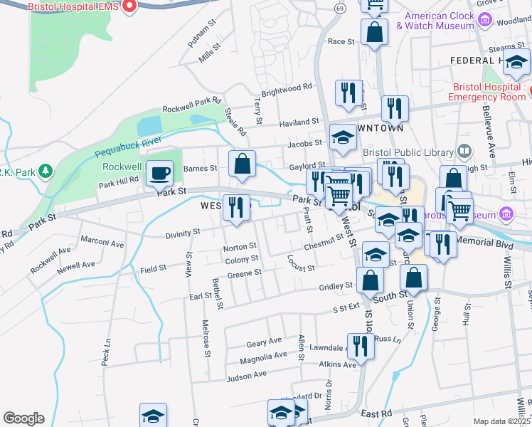 map of restaurants, bars, coffee shops, grocery stores, and more near 116 Divinity Street in Bristol