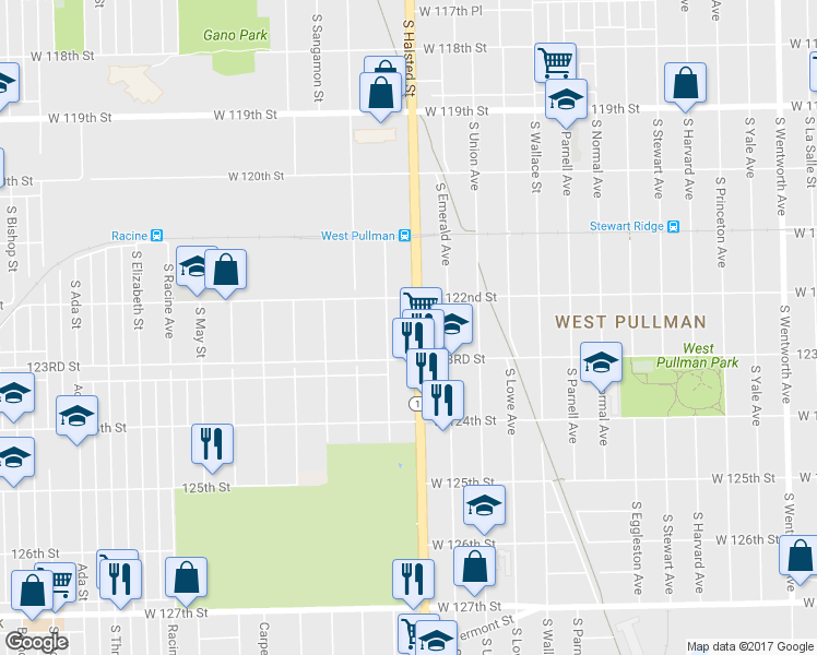 map of restaurants, bars, coffee shops, grocery stores, and more near 12228 South Halsted Street in Chicago