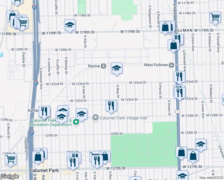 map of restaurants, bars, coffee shops, grocery stores, and more near 12223 South Racine Avenue in Chicago