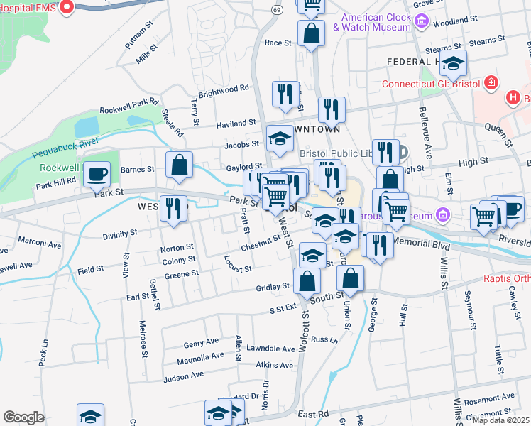 map of restaurants, bars, coffee shops, grocery stores, and more near in Bristol