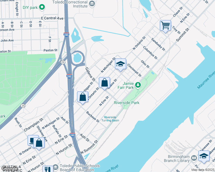map of restaurants, bars, coffee shops, grocery stores, and more near 2015 Chase St in Toledo