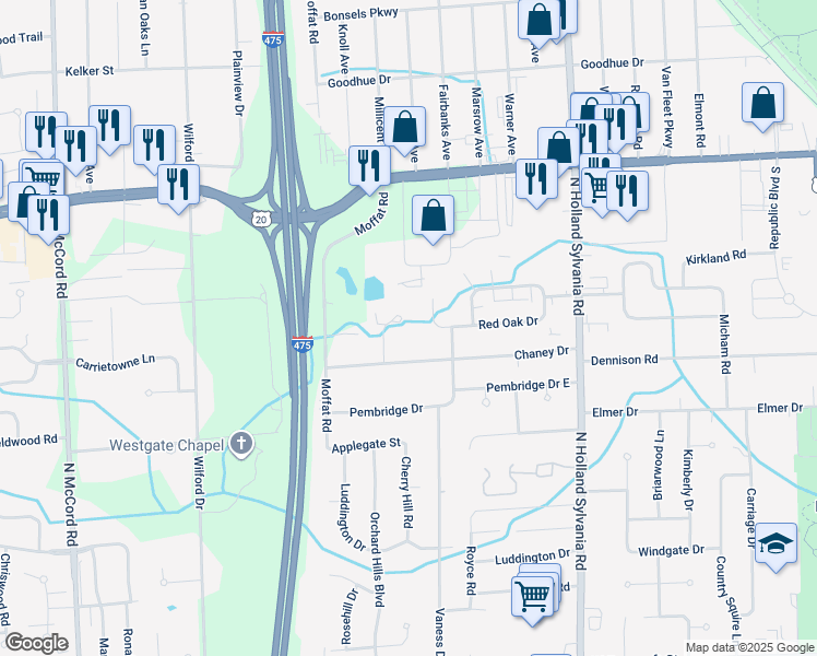 map of restaurants, bars, coffee shops, grocery stores, and more near 2774 Sweetbriar Court in Toledo