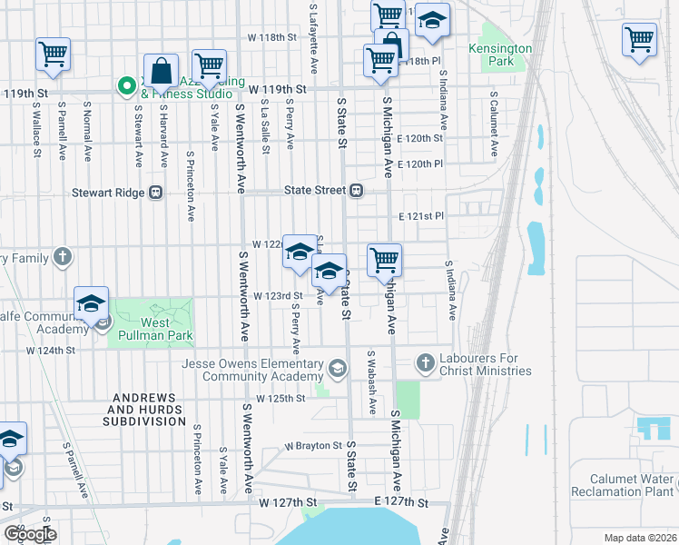 map of restaurants, bars, coffee shops, grocery stores, and more near 12234 South State Street in Chicago