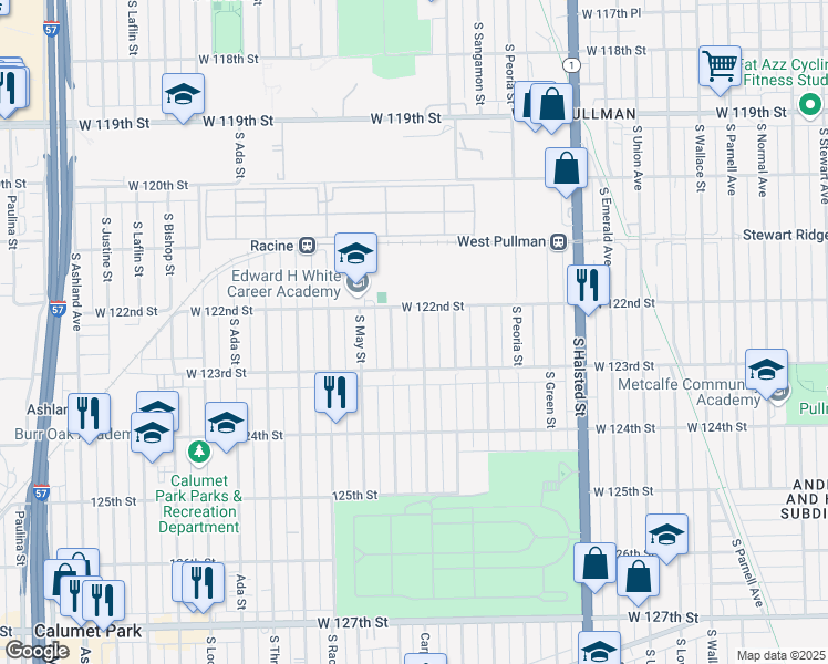 map of restaurants, bars, coffee shops, grocery stores, and more near 12224 S Carpenter St in Chicago