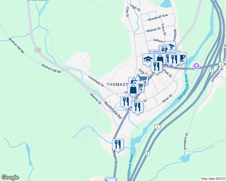 map of restaurants, bars, coffee shops, grocery stores, and more near 28 Litchfield Street in Thomaston