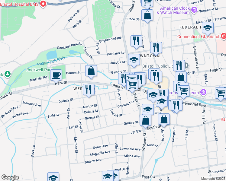 map of restaurants, bars, coffee shops, grocery stores, and more near 74 Divinity Street in Bristol