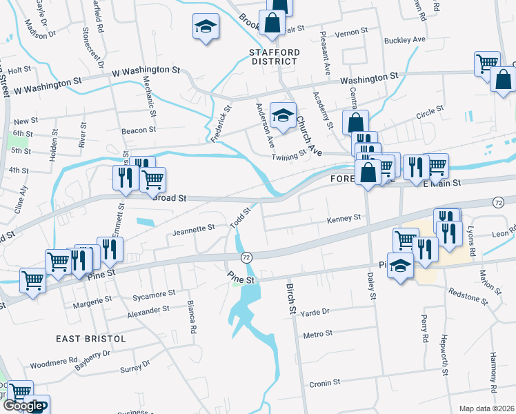 map of restaurants, bars, coffee shops, grocery stores, and more near 6 Broad Place in Bristol