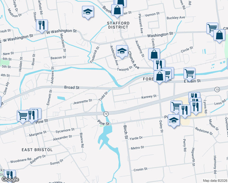 map of restaurants, bars, coffee shops, grocery stores, and more near 6 Broad Place in Bristol