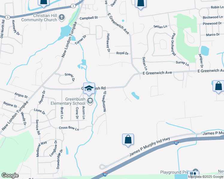 map of restaurants, bars, coffee shops, grocery stores, and more near 175 Greenbush Road in West Warwick