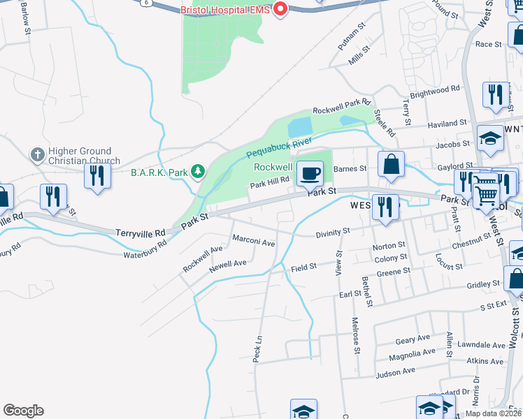 map of restaurants, bars, coffee shops, grocery stores, and more near 363 Park Street in Bristol