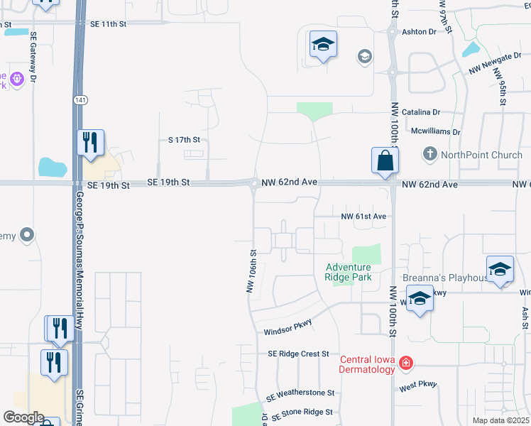 map of restaurants, bars, coffee shops, grocery stores, and more near 10516 Dorset Drive in Johnston