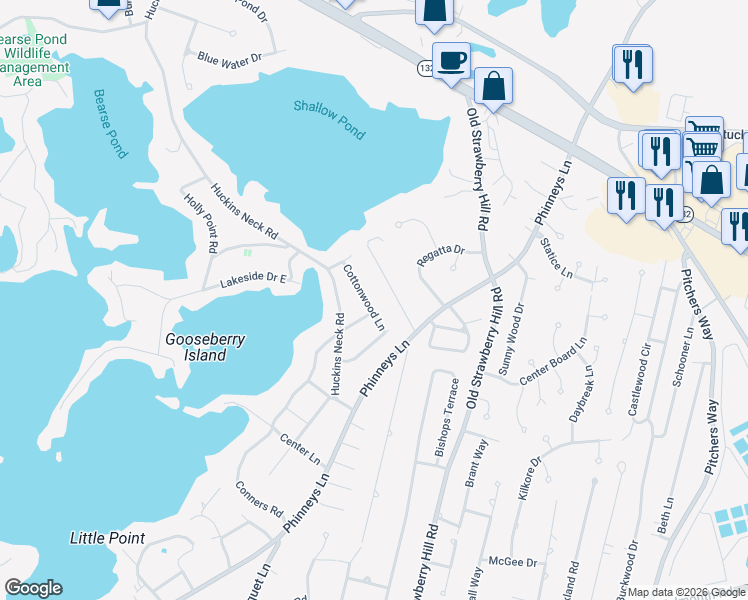 map of restaurants, bars, coffee shops, grocery stores, and more near 104 Cottonwood Lane in Barnstable