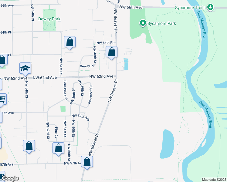 map of restaurants, bars, coffee shops, grocery stores, and more near 6141 Northwest Beaver Drive in Johnston
