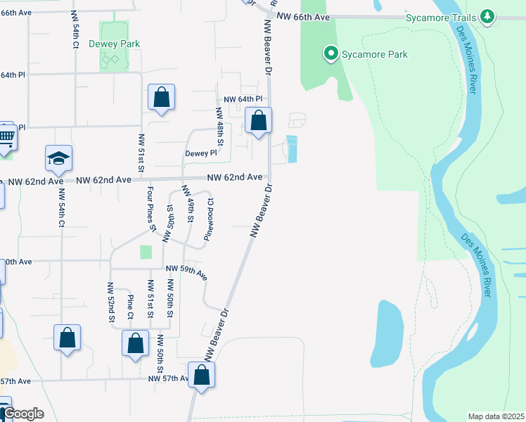 map of restaurants, bars, coffee shops, grocery stores, and more near 6141 Northwest Beaver Drive in Johnston