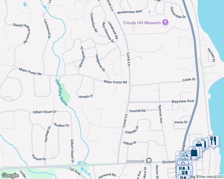 map of restaurants, bars, coffee shops, grocery stores, and more near 31 Indian Hill Road in Warwick