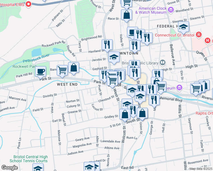 map of restaurants, bars, coffee shops, grocery stores, and more near Divinity Street & Landry Street in Bristol