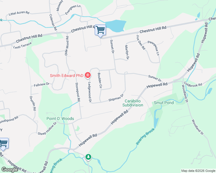 map of restaurants, bars, coffee shops, grocery stores, and more near 139 Boulder Circle in Glastonbury