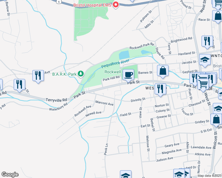 map of restaurants, bars, coffee shops, grocery stores, and more near 363 Park Street in Bristol