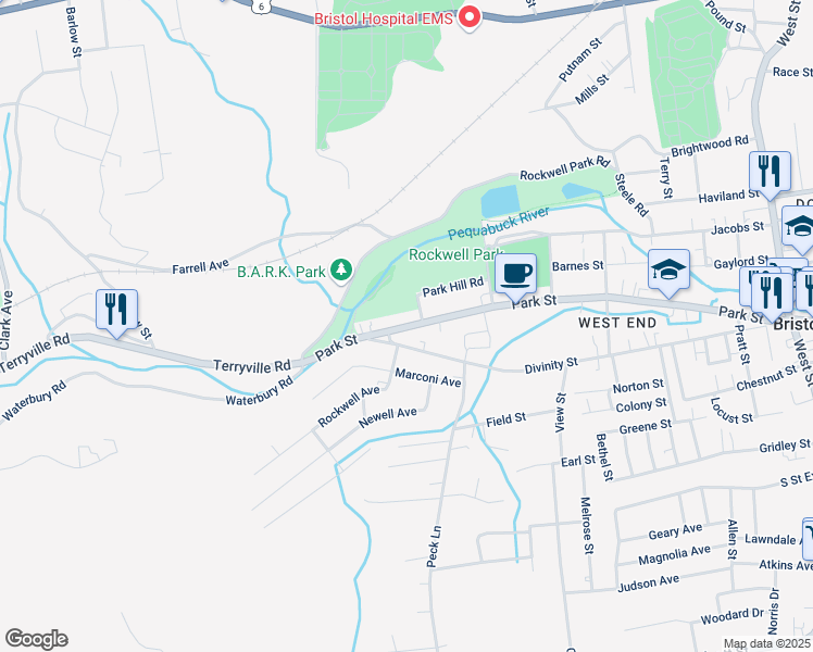 map of restaurants, bars, coffee shops, grocery stores, and more near 403 Park Street in Bristol