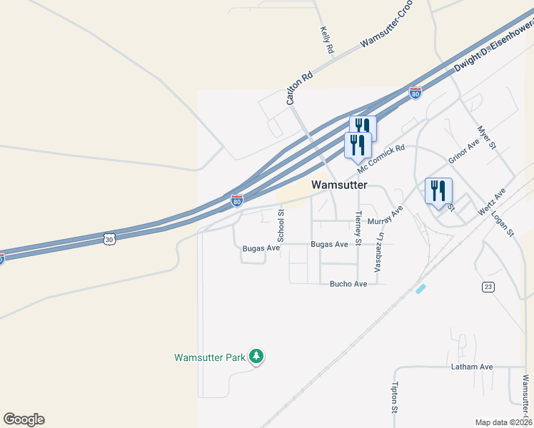 map of restaurants, bars, coffee shops, grocery stores, and more near Mc Cormick Road in Wamsutter