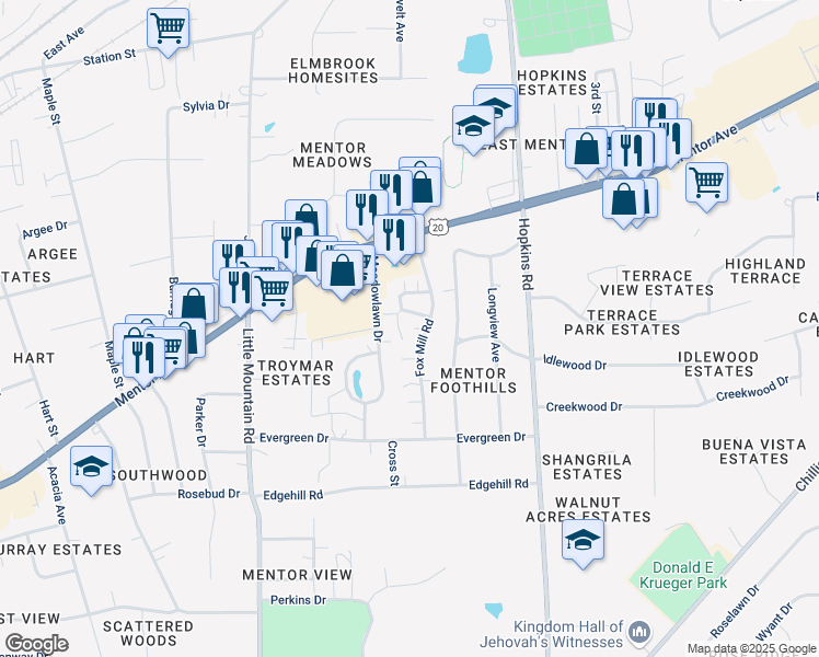 map of restaurants, bars, coffee shops, grocery stores, and more near 7311 Trotter Lane in Mentor
