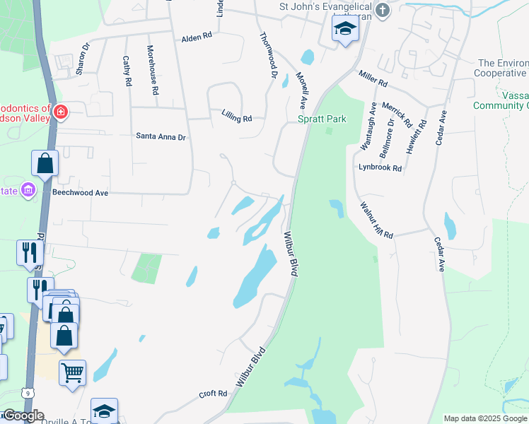 map of restaurants, bars, coffee shops, grocery stores, and more near 112 Turnberry Court in Poughkeepsie