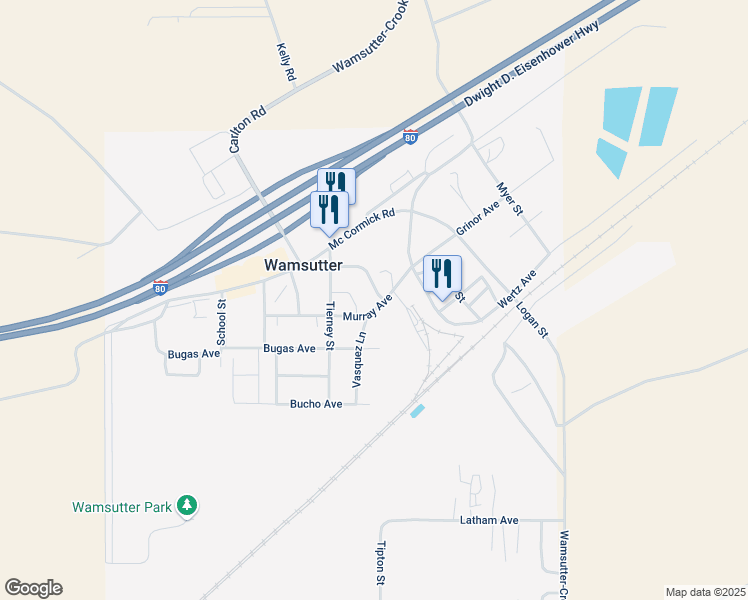 map of restaurants, bars, coffee shops, grocery stores, and more near Vasquez Lane in Wamsutter