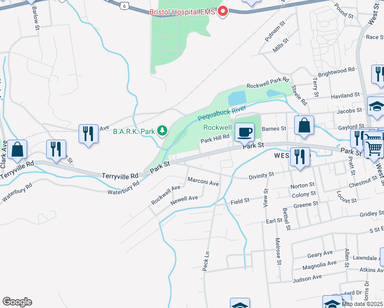 map of restaurants, bars, coffee shops, grocery stores, and more near 403 Park Street in Bristol