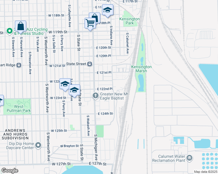 map of restaurants, bars, coffee shops, grocery stores, and more near 152 East 122nd Place in Chicago