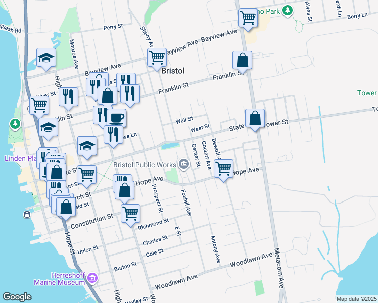 map of restaurants, bars, coffee shops, grocery stores, and more near 18 Reservoir Avenue in Bristol