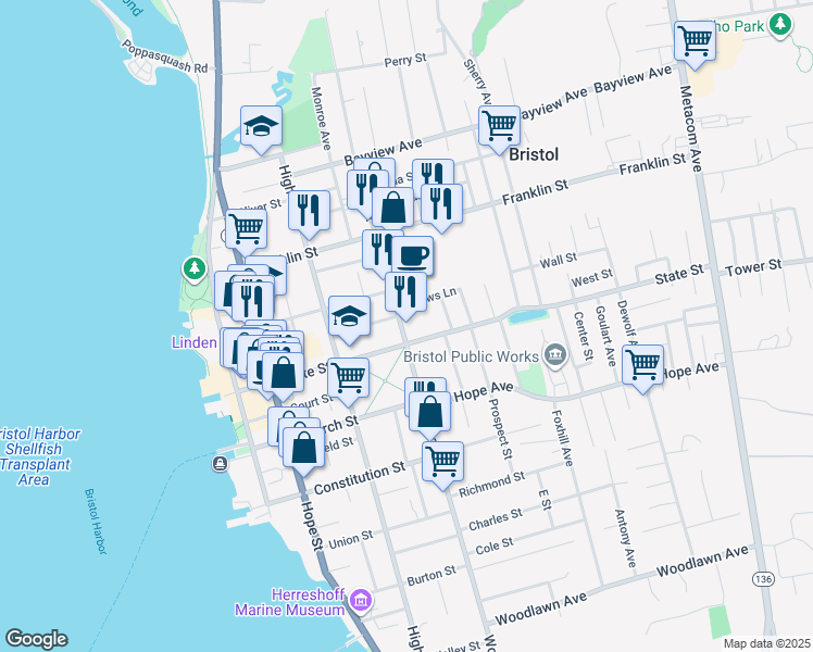 map of restaurants, bars, coffee shops, grocery stores, and more near 346 Wood Street in Bristol