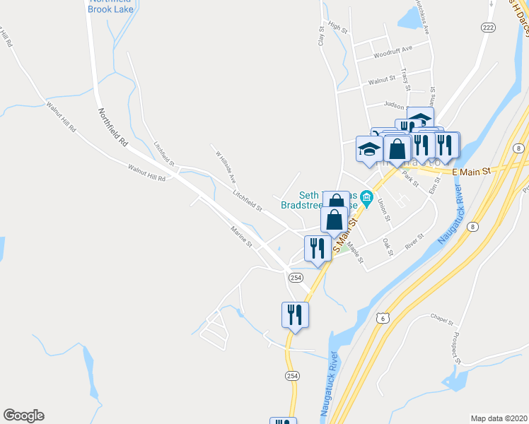 map of restaurants, bars, coffee shops, grocery stores, and more near 60 Litchfield Street in Thomaston