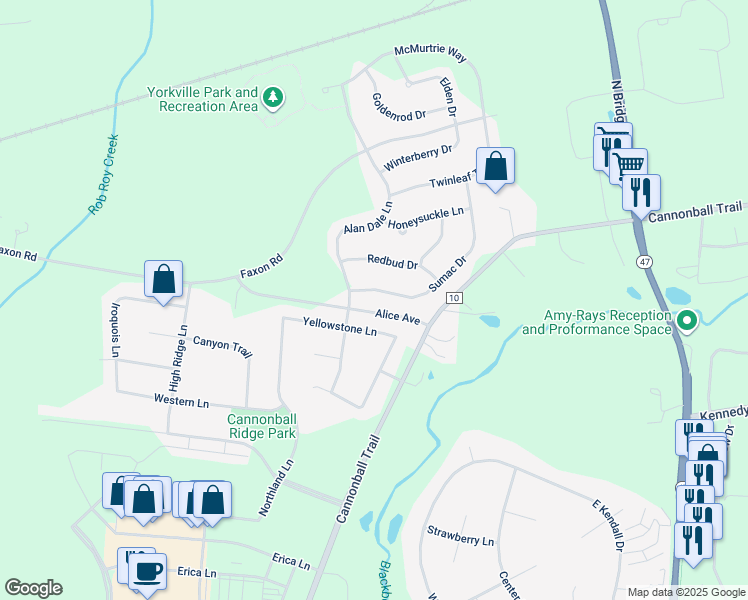 map of restaurants, bars, coffee shops, grocery stores, and more near 2346 Sumac Drive in Yorkville