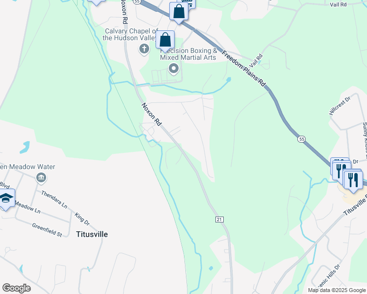 map of restaurants, bars, coffee shops, grocery stores, and more near 155 Noxon Road in Poughkeepsie