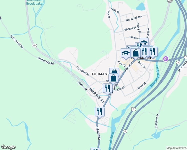 map of restaurants, bars, coffee shops, grocery stores, and more near 28 Litchfield Street in Thomaston