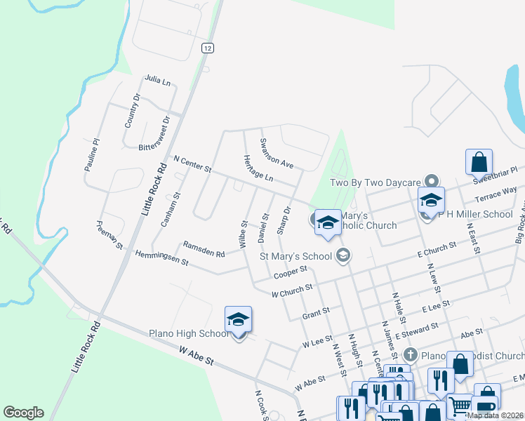 map of restaurants, bars, coffee shops, grocery stores, and more near 1013 Daniel Street in Plano