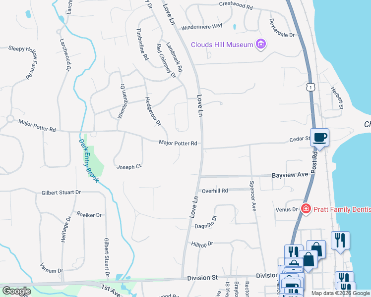 map of restaurants, bars, coffee shops, grocery stores, and more near 31 Indian Hill Road in Warwick