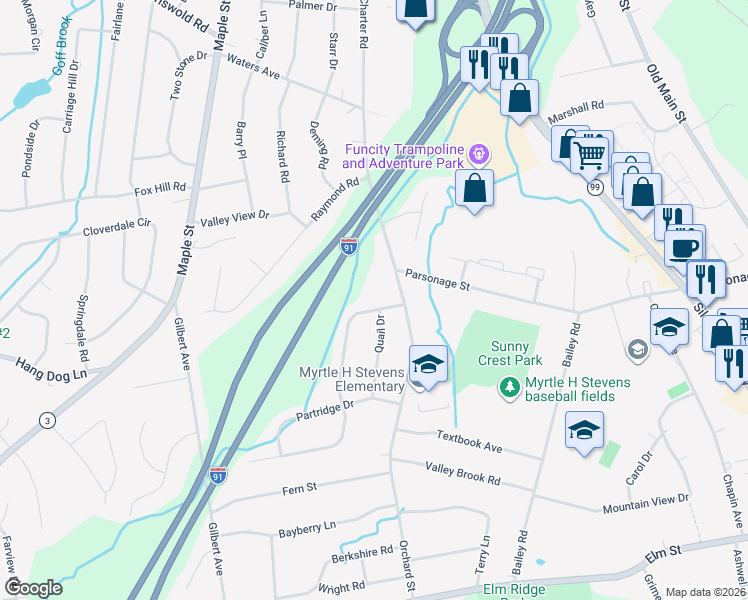 map of restaurants, bars, coffee shops, grocery stores, and more near 41 Pheasant Drive in Rocky Hill