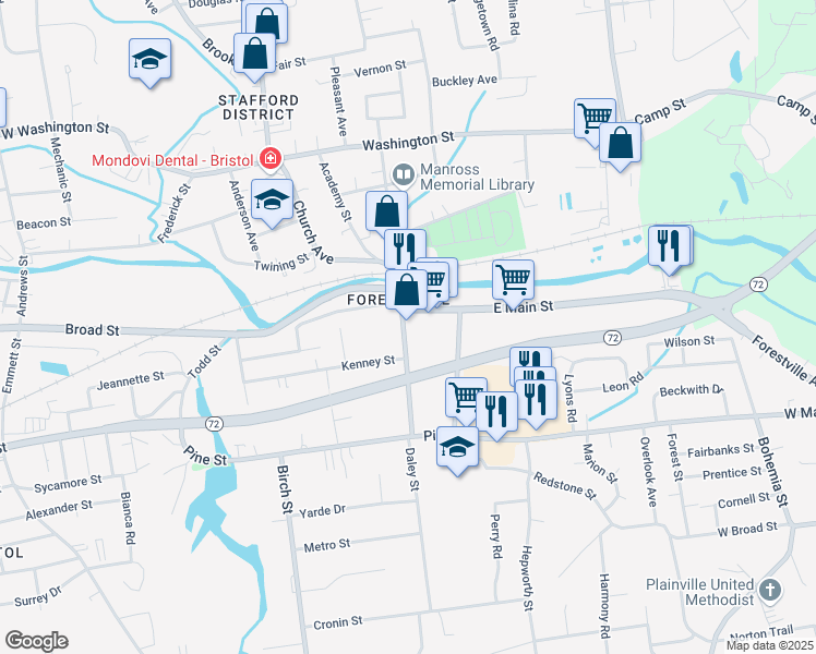 map of restaurants, bars, coffee shops, grocery stores, and more near 82 Central Street in Bristol
