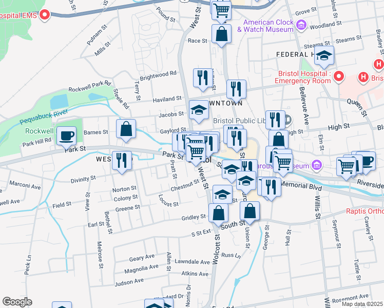 map of restaurants, bars, coffee shops, grocery stores, and more near in Bristol