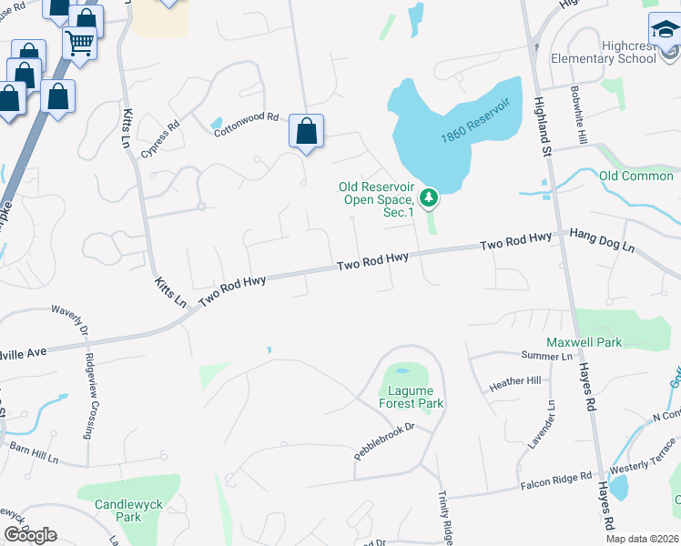 map of restaurants, bars, coffee shops, grocery stores, and more near 228 Two Rod Highway in Wethersfield