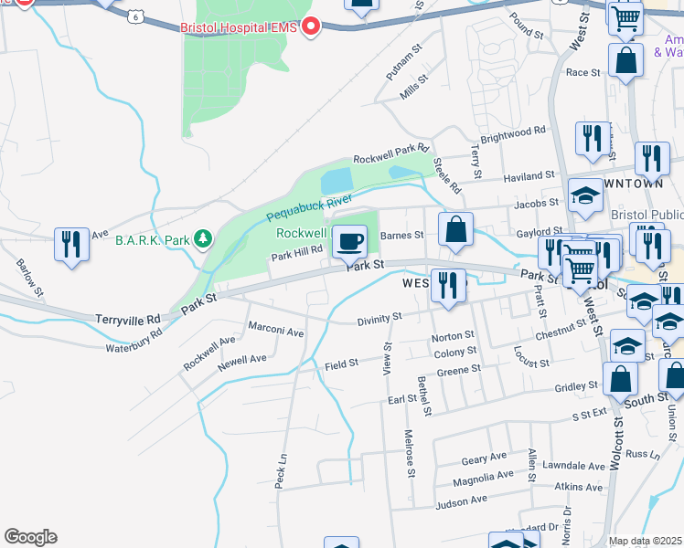map of restaurants, bars, coffee shops, grocery stores, and more near 280 Divinity Street in Bristol