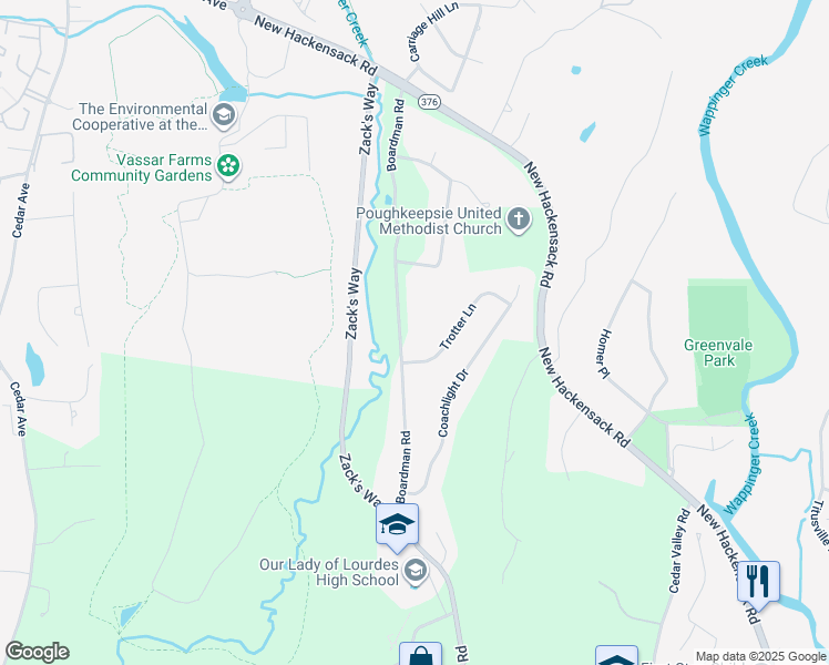 map of restaurants, bars, coffee shops, grocery stores, and more near 80 Boardman Road in Poughkeepsie